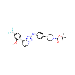 COc1cc(C(F)F)ccc1-c1cccn2nc(Nc3ccc(C4CCN(C(=O)OC(C)(C)C)CC4)cc3)nc12 ZINC000096169842