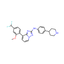 COc1cc(C(F)F)ccc1-c1cccn2nc(Nc3ccc(C4CCNCC4)cc3)nc12 ZINC000096169843