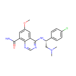 COc1cc(C(N)=O)c2ncnc(N[C@@H](CN(C)C)c3ccc(Cl)cc3)c2c1 ZINC000114345802