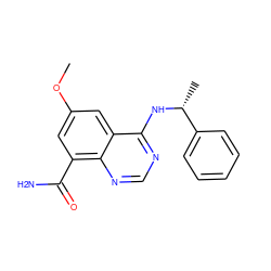 COc1cc(C(N)=O)c2ncnc(N[C@H](C)c3ccccc3)c2c1 ZINC000114342428