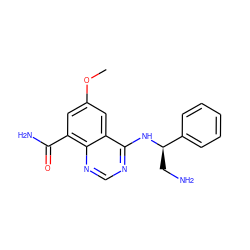 COc1cc(C(N)=O)c2ncnc(N[C@H](CN)c3ccccc3)c2c1 ZINC000114345418