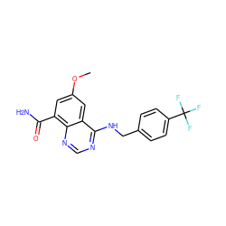 COc1cc(C(N)=O)c2ncnc(NCc3ccc(C(F)(F)F)cc3)c2c1 ZINC000114345513