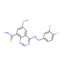 COc1cc(C(N)=O)c2ncnc(NCc3ccc(Cl)c(Cl)c3)c2c1 ZINC000114347633