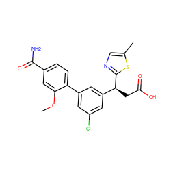 COc1cc(C(N)=O)ccc1-c1cc(Cl)cc([C@H](CC(=O)O)c2ncc(C)s2)c1 ZINC001772611598