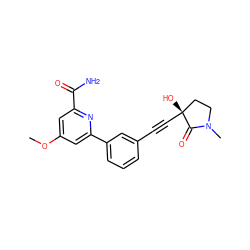 COc1cc(C(N)=O)nc(-c2cccc(C#C[C@]3(O)CCN(C)C3=O)c2)c1 ZINC001569989247