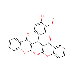 COc1cc(C(c2c(O)oc3ccccc3c2=O)c2c(O)oc3ccccc3c2=O)ccc1O ZINC000005835076