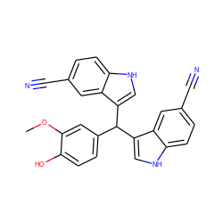 COc1cc(C(c2c[nH]c3ccc(C#N)cc23)c2c[nH]c3ccc(C#N)cc23)ccc1O ZINC000169306802