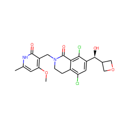 COc1cc(C)[nH]c(=O)c1CN1CCc2c(Cl)cc([C@@H](O)C3COC3)c(Cl)c2C1=O ZINC001772656539