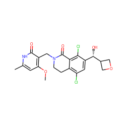 COc1cc(C)[nH]c(=O)c1CN1CCc2c(Cl)cc([C@H](O)C3COC3)c(Cl)c2C1=O ZINC001772634990