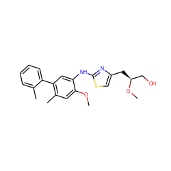 COc1cc(C)c(-c2ccccc2C)cc1Nc1nc(C[C@@H](CO)OC)cs1 ZINC000653886011