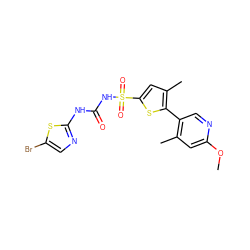 COc1cc(C)c(-c2sc(S(=O)(=O)NC(=O)Nc3ncc(Br)s3)cc2C)cn1 ZINC000045367986