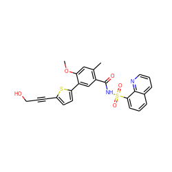 COc1cc(C)c(C(=O)NS(=O)(=O)c2cccc3cccnc23)cc1-c1ccc(C#CCO)s1 ZINC000584904718