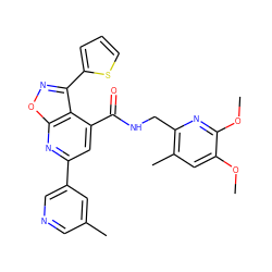 COc1cc(C)c(CNC(=O)c2cc(-c3cncc(C)c3)nc3onc(-c4cccs4)c23)nc1OC ZINC000207098710