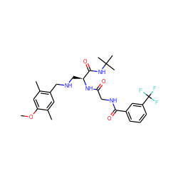 COc1cc(C)c(CNC[C@H](NC(=O)CNC(=O)c2cccc(C(F)(F)F)c2)C(=O)NC(C)(C)C)cc1C ZINC000028952424