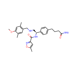 COc1cc(C)c(CNC[C@H](NC(=O)c2cc(C)on2)c2ccc(CCCC(N)=O)cc2)cc1C ZINC000653843979