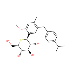 COc1cc(C)c(Cc2ccc(C(C)C)cc2)cc1[C@@H]1S[C@H](CO)[C@@H](O)[C@H](O)[C@H]1O ZINC000049073471