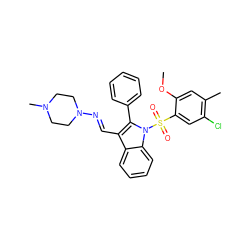 COc1cc(C)c(Cl)cc1S(=O)(=O)n1c(-c2ccccc2)c(/C=N/N2CCN(C)CC2)c2ccccc21 ZINC000096921199