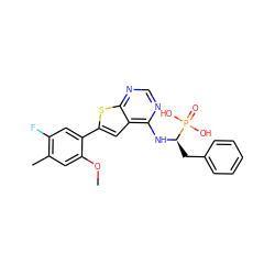 COc1cc(C)c(F)cc1-c1cc2c(N[C@H](Cc3ccccc3)P(=O)(O)O)ncnc2s1 ZINC001772602543