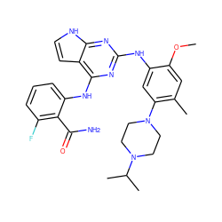 COc1cc(C)c(N2CCN(C(C)C)CC2)cc1Nc1nc(Nc2cccc(F)c2C(N)=O)c2cc[nH]c2n1 ZINC000053281565