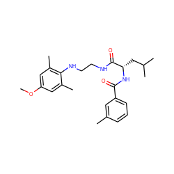 COc1cc(C)c(NCCNC(=O)[C@H](CC(C)C)NC(=O)c2cccc(C)c2)c(C)c1 ZINC000014971461