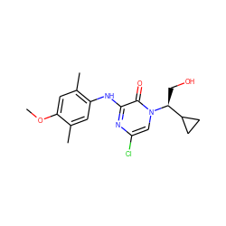 COc1cc(C)c(Nc2nc(Cl)cn([C@@H](CO)C3CC3)c2=O)cc1C ZINC000042923122