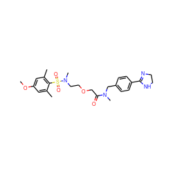 COc1cc(C)c(S(=O)(=O)N(C)CCOCC(=O)N(C)Cc2ccc(C3=NCCN3)cc2)c(C)c1 ZINC000003928767