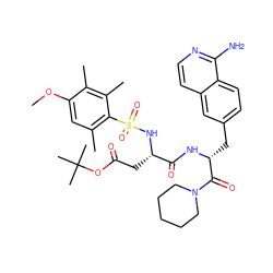 COc1cc(C)c(S(=O)(=O)N[C@@H](CC(=O)OC(C)(C)C)C(=O)N[C@H](Cc2ccc3c(N)nccc3c2)C(=O)N2CCCCC2)c(C)c1C ZINC000003832096
