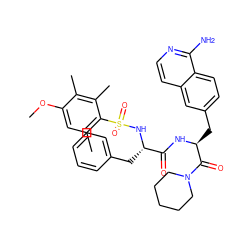 COc1cc(C)c(S(=O)(=O)N[C@@H](Cc2ccccc2)C(=O)N[C@@H](Cc2ccc3c(N)nccc3c2)C(=O)N2CCCCC2)c(C)c1C ZINC000072128651