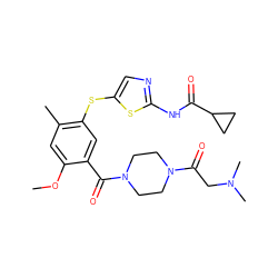 COc1cc(C)c(Sc2cnc(NC(=O)C3CC3)s2)cc1C(=O)N1CCN(C(=O)CN(C)C)CC1 ZINC000036184872