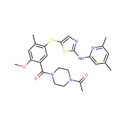 COc1cc(C)c(Sc2cnc(Nc3cc(C)cc(C)n3)s2)cc1C(=O)N1CCN(C(C)=O)CC1 ZINC000036184888