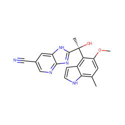 COc1cc(C)c2[nH]ccc2c1[C@](C)(O)c1nc2ncc(C#N)cc2[nH]1 ZINC000219478475