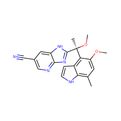 COc1cc(C)c2[nH]ccc2c1[C@](C)(OC)c1nc2ncc(C#N)cc2[nH]1 ZINC000219913849