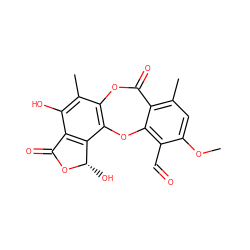 COc1cc(C)c2c(c1C=O)Oc1c(c(C)c(O)c3c1[C@H](O)OC3=O)OC2=O ZINC000001562124