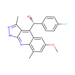 COc1cc(C)c2nc3[nH]nc(C)c3c([C@H](O)c3ccc(F)cc3)c2c1 ZINC000073199090