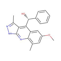 COc1cc(C)c2nc3[nH]nc(C)c3c([C@H](O)c3ccccc3)c2c1 ZINC000073200375