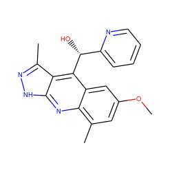 COc1cc(C)c2nc3[nH]nc(C)c3c([C@H](O)c3ccccn3)c2c1 ZINC000073198036