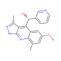 COc1cc(C)c2nc3[nH]nc(C)c3c([C@H](O)c3cccnc3)c2c1 ZINC000073198034