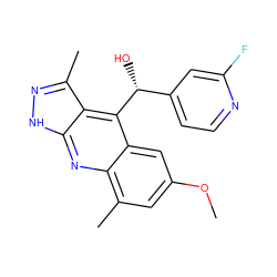 COc1cc(C)c2nc3[nH]nc(C)c3c([C@H](O)c3ccnc(F)c3)c2c1 ZINC000073199097