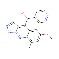 COc1cc(C)c2nc3[nH]nc(C)c3c([C@H](O)c3ccncc3)c2c1 ZINC000073198032