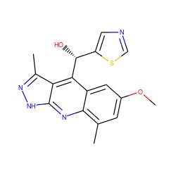 COc1cc(C)c2nc3[nH]nc(C)c3c([C@H](O)c3cncs3)c2c1 ZINC000082151226