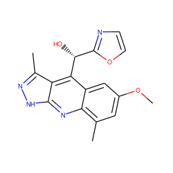 COc1cc(C)c2nc3[nH]nc(C)c3c([C@H](O)c3ncco3)c2c1 ZINC000073199099