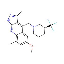 COc1cc(C)c2nc3[nH]nc(C)c3c(CN3CCC[C@H](C(F)(F)F)C3)c2c1 ZINC000073166974