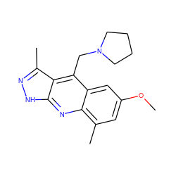 COc1cc(C)c2nc3[nH]nc(C)c3c(CN3CCCC3)c2c1 ZINC000073157521