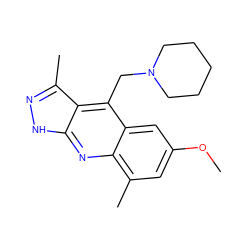 COc1cc(C)c2nc3[nH]nc(C)c3c(CN3CCCCC3)c2c1 ZINC000073166967