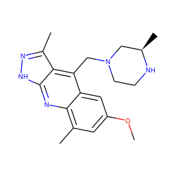 COc1cc(C)c2nc3[nH]nc(C)c3c(CN3CCN[C@H](C)C3)c2c1 ZINC000073164745