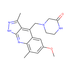 COc1cc(C)c2nc3[nH]nc(C)c3c(CN3CCNC(=O)C3)c2c1 ZINC000073164742