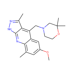 COc1cc(C)c2nc3[nH]nc(C)c3c(CN3CCOC(C)(C)C3)c2c1 ZINC000073163276