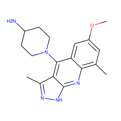 COc1cc(C)c2nc3[nH]nc(C)c3c(N3CCC(N)CC3)c2c1 ZINC000073166651