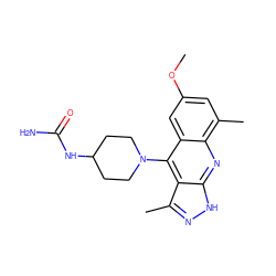 COc1cc(C)c2nc3[nH]nc(C)c3c(N3CCC(NC(N)=O)CC3)c2c1 ZINC000073196152