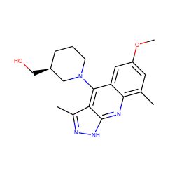 COc1cc(C)c2nc3[nH]nc(C)c3c(N3CCC[C@H](CO)C3)c2c1 ZINC000073196153